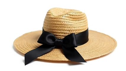 Elegant Straw Hat with Black Ribbon Bow A Sophisticated Accessory for Summer Outings And Outdoor Adventures Combining Fashion And Sun Protection Stylishly