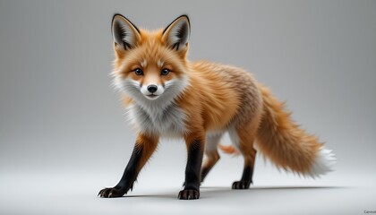 Fototapeta premium A captivating red fox, adorned with a fluffy tail, stands gracefully against a neutral background.