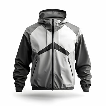 A front view of a windrunner jacket mockup, showcasing its lightweight design, isolated on a white background
