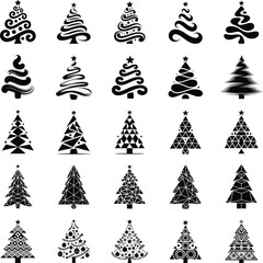 Obraz premium Black decorative Christmas Tree Silhouette Bundle | Festive Holiday Clipart with Ornaments, Bells, Snowflakes, Stars