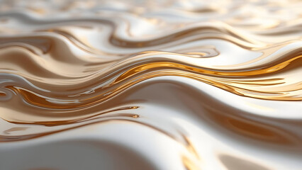 Abstract Golden Waves Flowing Smoothly Across a Pearlescent Surface Creating a Luxurious and Elegant Visual Texture
