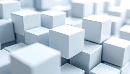 Abstract composition of numerous light-grey cubes, subtly varying in size and depth of field, creating a textured, three-dimensional effect