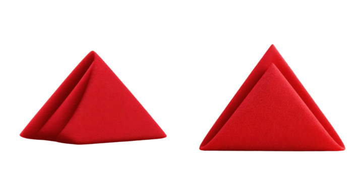 Two folded red triangle napkins on png background, textile table setting - Powered by Adobe