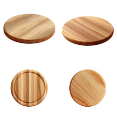 Wooden cutting boards, round hardwood for kitchen food preparation isolated on png