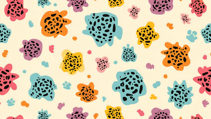 Abstract Shapes with Spotted Patterns A Playful and Vibrant Design with an Organic Feel Featuring a Colorful Seamless Arrangement