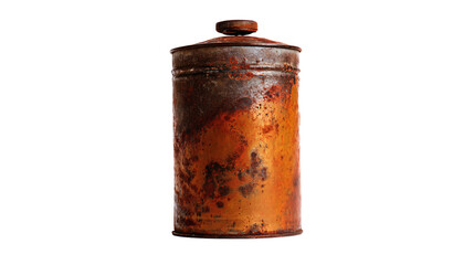 a rusted canister with a lid on a white background