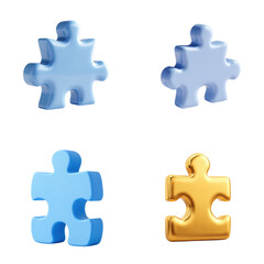 Fototapeta premium Puzzle pieces concept: golden, light blue, and blue connection, solution, success