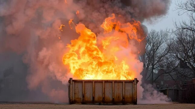 A flaming dumpster fire with trash burning to signify really bad things happening that are cringe