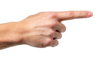 Isolated hand pointing on transparent background with natural skin texture and detail