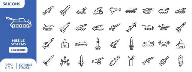 Collection line icons depicting various military vehicles and missile systems.