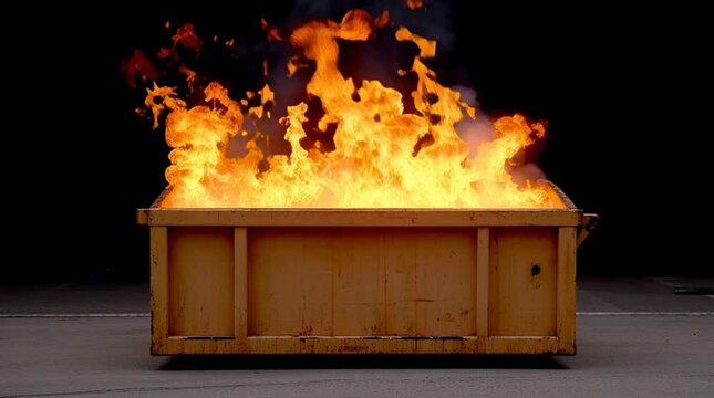 A flaming dumpster fire with trash burning to signify really bad things happening that are cringe