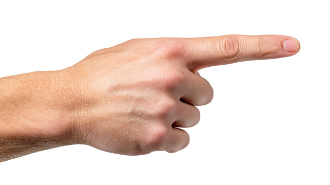 Isolated hand pointing on transparent background with natural skin texture and detail