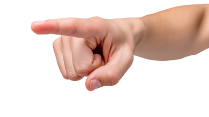 Isolated hand pointing finger transparent background with detailed skin texture and natural light