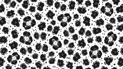 Elegant Seamless Pattern Of Stylized Black Flowers Against A Dotted White Background Creating A Modern And Artistic Floral Design Perfect For Various Creative Projects