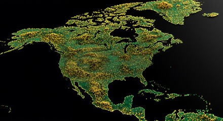North America Glows with Golden Data Points on a Dark Background