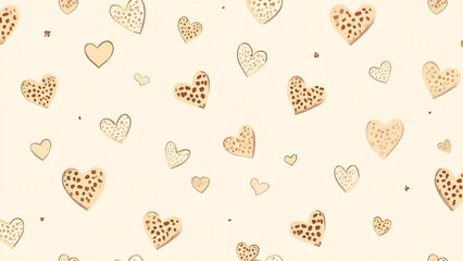 Heartwarming Pattern of Tender Affection Featuring Cute Hearts and Leopard Print Details on a Creamy Background for a Sweet Valentine's Day Design
