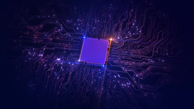 AI chip on circuit board technology advancement artificial intelligence integration. Processor AI Big Data Array Science technology innovation futuristic Digital Mind electronic processor unit chipset