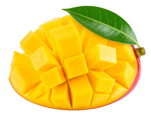 Untitled design - Fresh Mango with Green Leaves in Natural Arrangement, isolated on a transparent background"