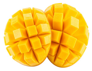 Untitled design - Sliced Mango with Cubes and Whole Fruit, isolated on a transparent background