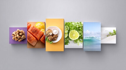 Colorful culinary creations vibrant dishes displayed on wall art in modern kitchen