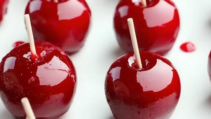 Close-up of sugared apples on toothpicks. - Powered by Adobe