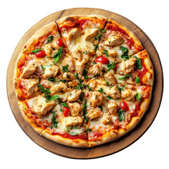 Delicious Chicken Pizza on Wooden Board Italian Food Recipe Appetizer isolated on a transparent background