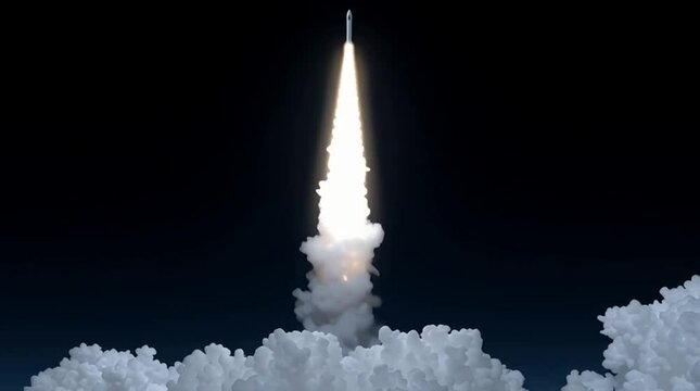 A rocket launching from the launchpad and leaving the earth's orbit into space