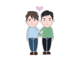 Illustration of a friendly male couple and a heart