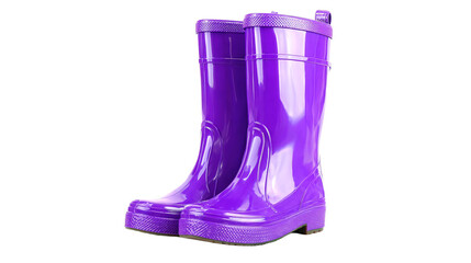 a pair of purple rain boots on a white background