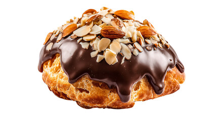 a chocolate covered pastry with nuts on top