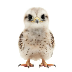Naklejka premium Adorable baby falcon chick fluffy feathers large eyes wildlife isolated on a transparent background