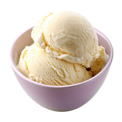 Creamy vanilla ice cream scoops in a bowl dessert treat sweet food isolated on a transparent background