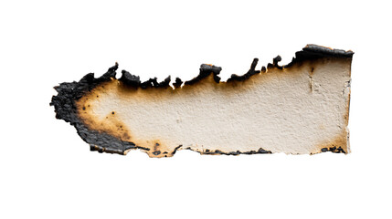 a burnt piece of paper with a white background