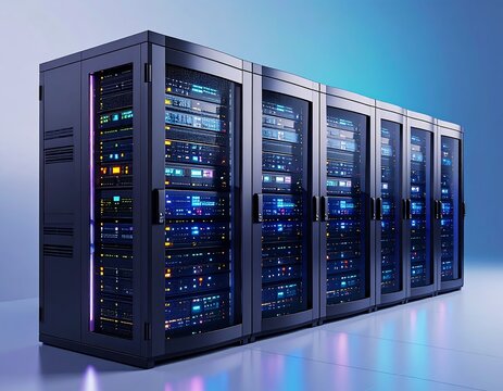 Rows of modern server racks - Powered by Adobe