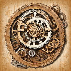 Detailed Woodcut Clockwork Mechanism Light Painted