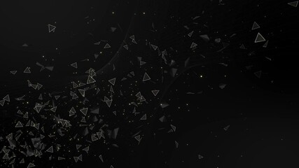 Abstract golden black kinetic glitter triangle wall moving sparkles shining reflective background. Empty stage light Luxury Black light streak Particle luxury awards ceremony awards performance. 3D 4K - Powered by Adobe