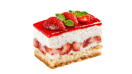 a piece of cake with strawberries on top