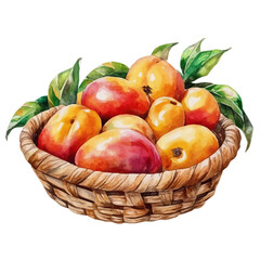 Ackee Fruit Basket, watercolor vector, isolated on a white background.