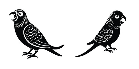 Budgie Singing a Song Flat Silhouette on White Background