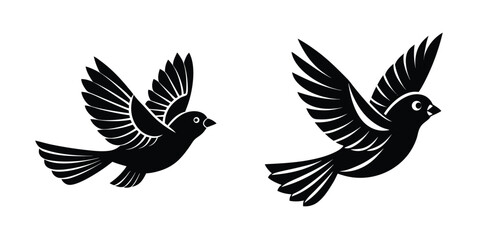 Canary Fluttering Wings Flat Silhouette on White Background