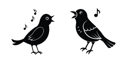 Canary Singing Melody Flat Silhouette on White Background