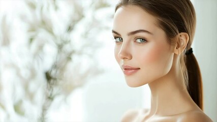 Radiant woman with flawless skin and subtle makeup