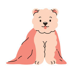 Cute dog in towel. Pet grooming. Flat vector illustration.