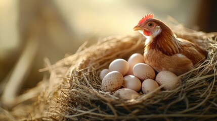 Hen in nest with eggs