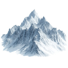 Snow covered mountain range isolated on black background winter landscape 3D render, isolated on a transparent background