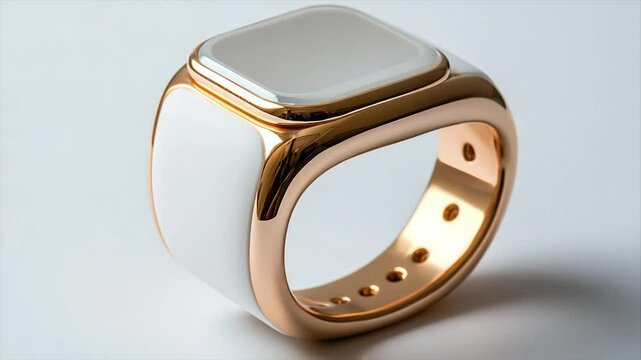 White ceramic and rose gold signet ring with a square face