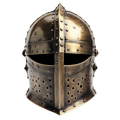 Medieval Knight Helmet Golden Armor Protection History isolated on a transparent background