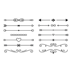 Fototapeta premium Collection of decorative dividers with arrows hearts and ornaments