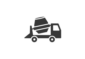 Fototapeta premium A simple graphic of a cement mixer truck in black and white on a plain white background scene