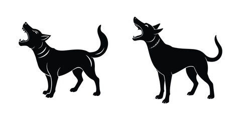 Dog Barking Loudly Flat Silhouette on White Background